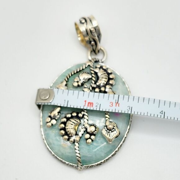 Vintage Sterling silver Amazonite fillagree pendant - Picture 7 of 7